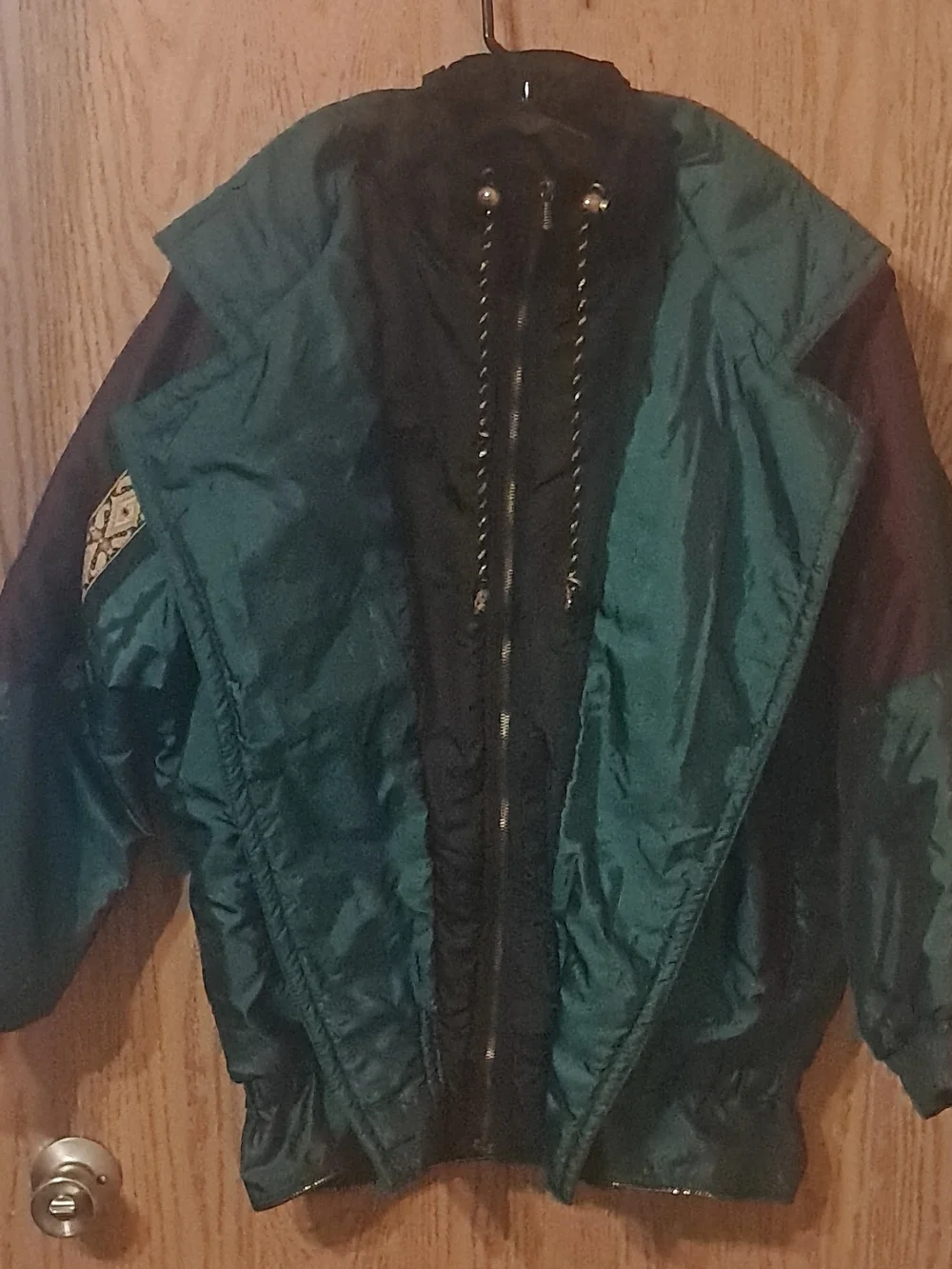Womens Teal and Dark Brown Puffer Jacket with Contrast Trim Medium